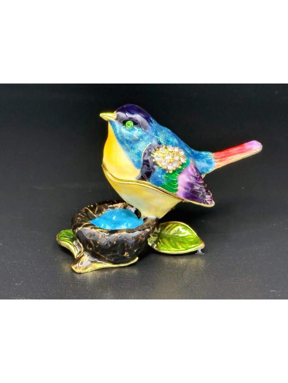 Bejeweled Whimsical Bird Nest Trinket Box w/ Austrian Sparkling Crystal Accent